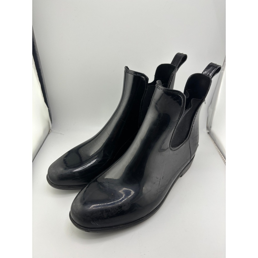 Lauren Ralph Lauren Tally Black Glossy Chelsea Rain Boots Womens 8B Waterproof